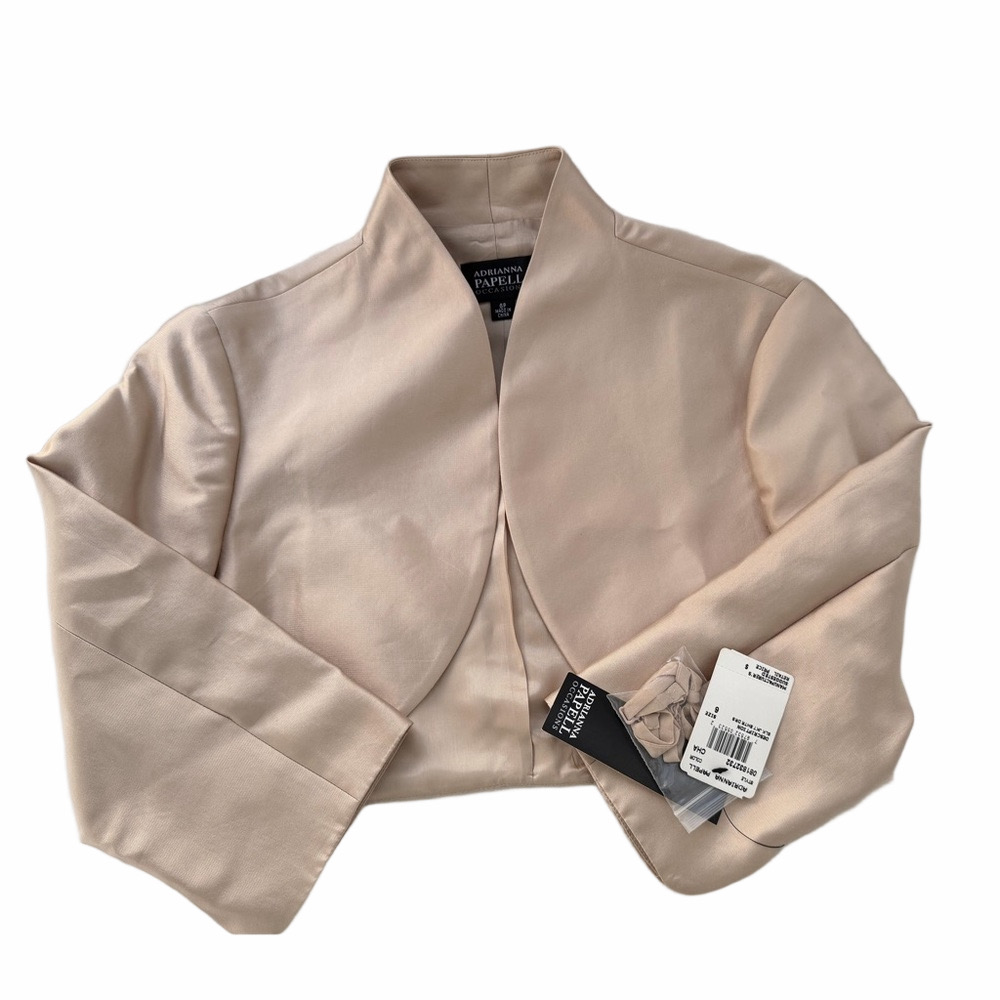 ADRIANNA PAPELL Tiered Shutter Dress Silk Jacket Size 6P Champagne Strapless NEW - Picture 10 of 16